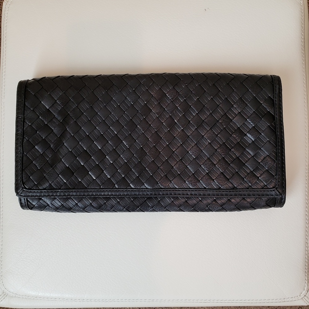 Cole Haan Black Woven Leather  Clutch